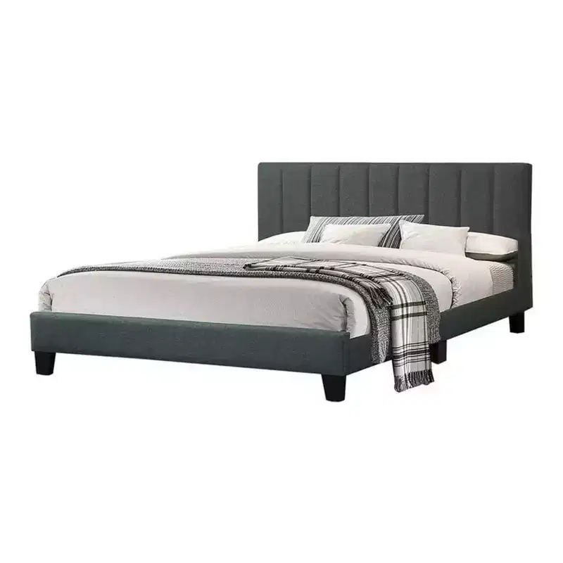 Royal Hampton Modern Platform Full Size Bed, Plush Tufted Upholstery, Charcoal Gray