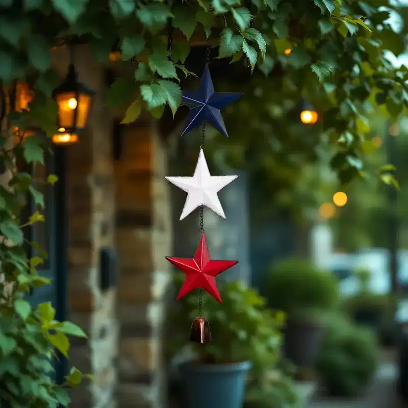 Northlight Metal Stars and Bell Hanging Patriotic Wind Chime Decoration - 26