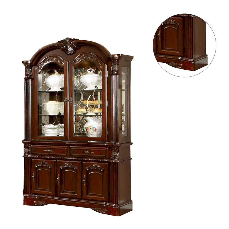 Brown Cherry Hutch and Buffet Cabinet