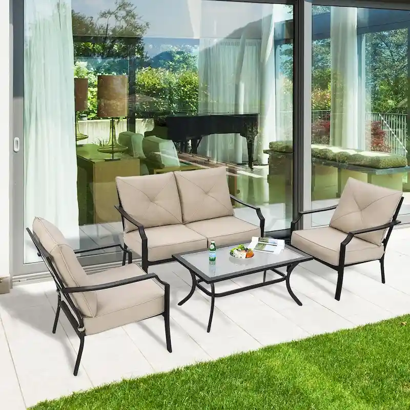 4 PCS Patio Furniture Set Cushion Sofa Loveseat Sectional Garden Deck - 54  x 33  x 34