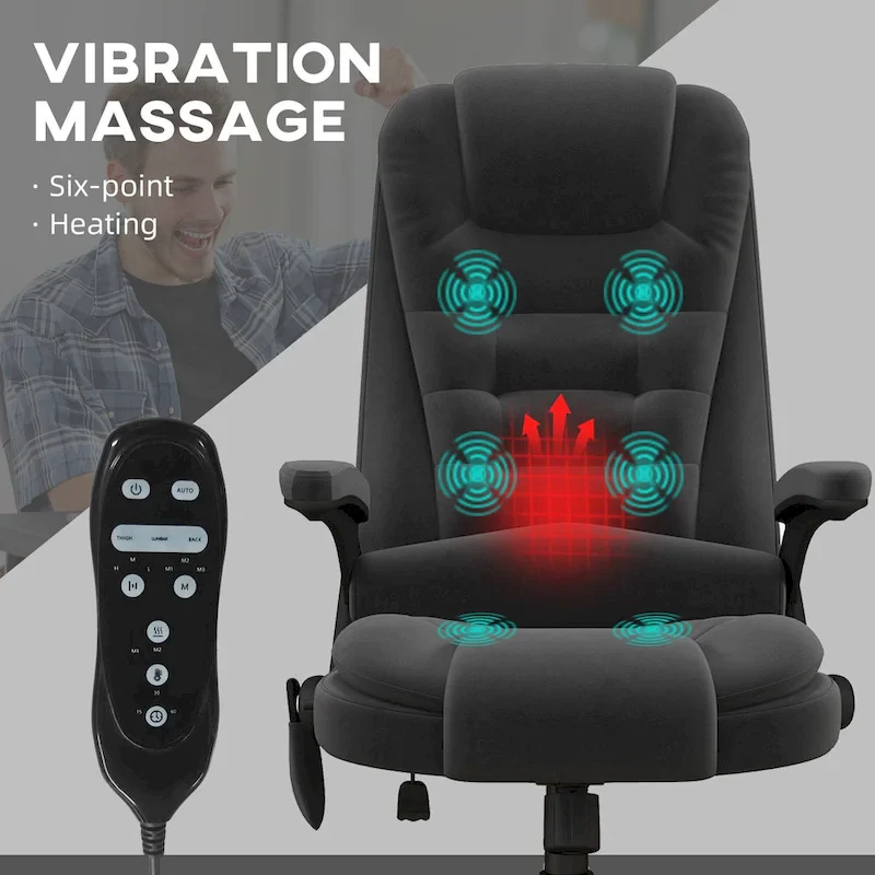 HOMCOM 6 Point Vibrating Massage Office Chair with Heat, Velvet High Back Executive Office Chair with Reclining Backrest