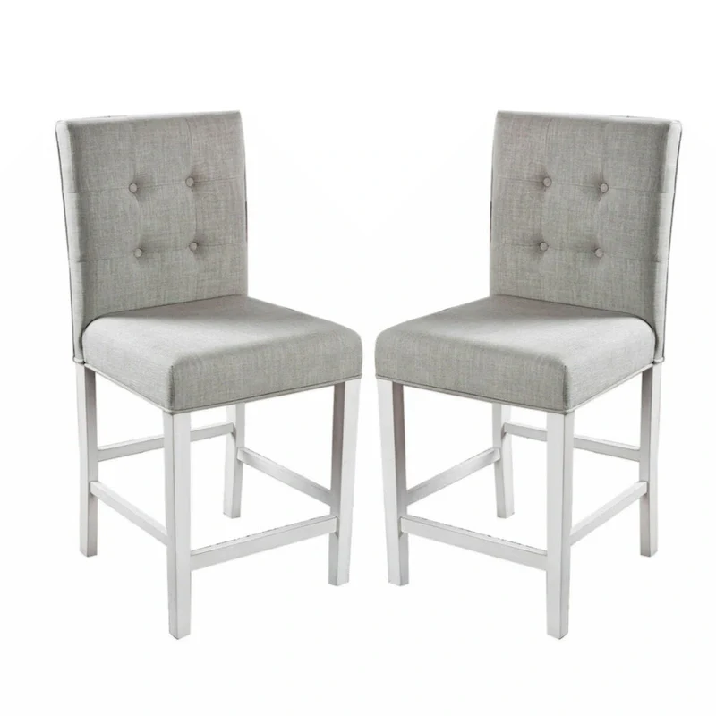 Set of 2 Fabric Counter Height Chair in Antique White and Light Gray