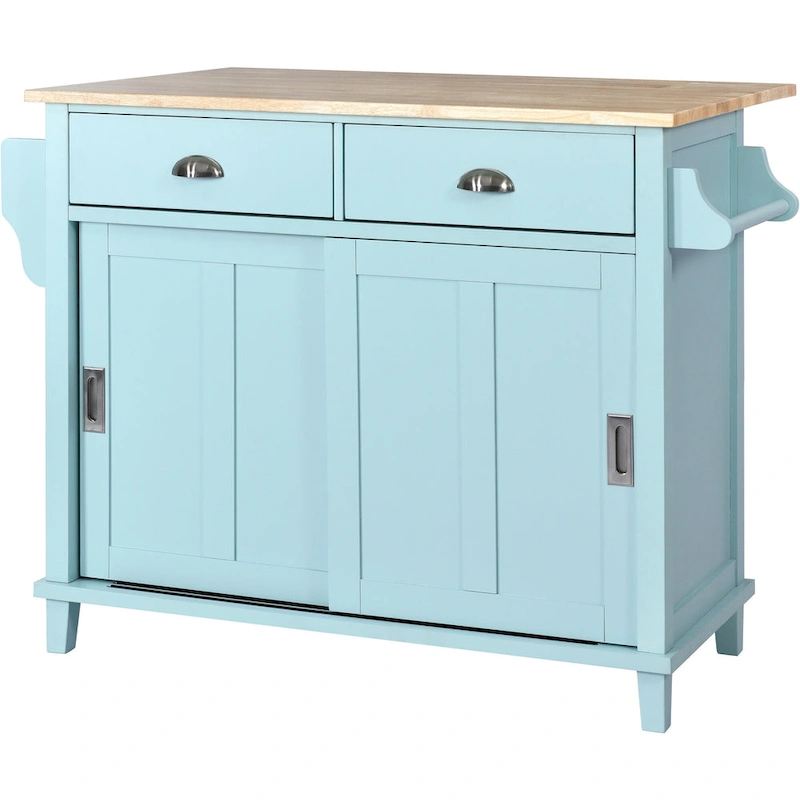 Kitchen Cart With Rubber Wood Drop-Leaf Countertop(no include stool)