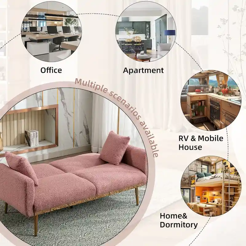 Teddy Fabric Upholstered Tufted Loveseats Sleeper Sofa With Rose Golden Legs