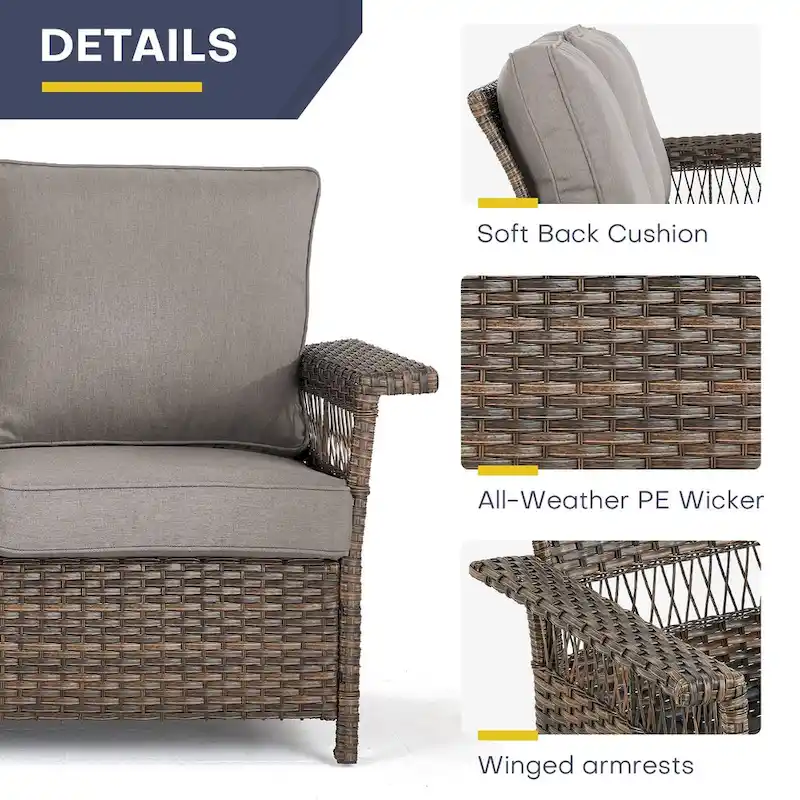 Gymojoy Patio Bistro Set w/ 360 Swivel Rocking Chairs & Table - Brown