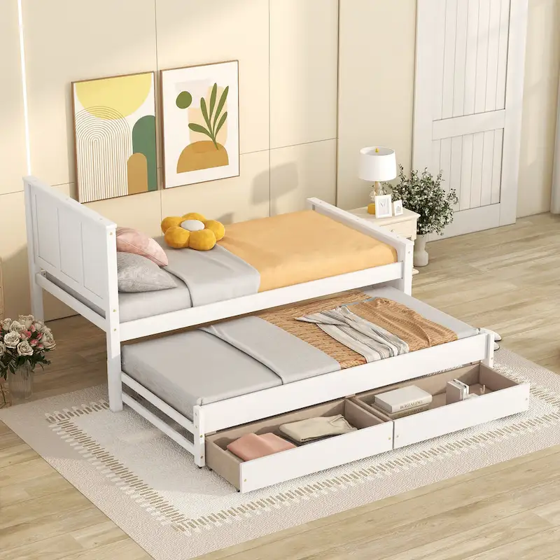 Twin Pine Platform Bed with Trundle and Drawers