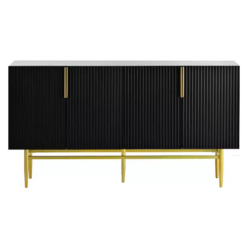 Hostack 4-Door Sideboard Cabinet with Gold Metal Handles and Elegant Storage for Dining and Living Room, Black
