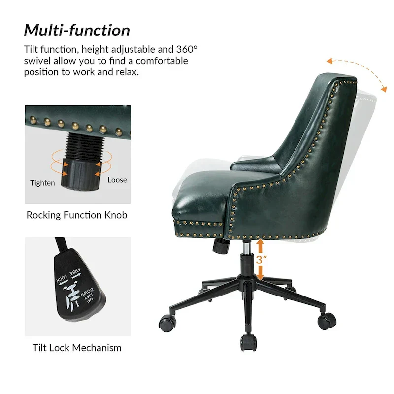 Faux Leather Task Chair with Arms and Nailhead Trim