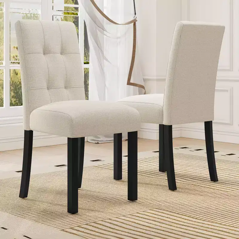TUYOHW Modern Linen Tufted Upholstered Dining Chairs Set of 4,Accent Dining Room Chairs with Rubber Solid Wood Frame