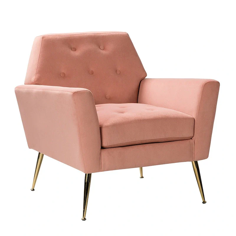 Velvet Tufted Accent Armchair with Gold Metal Legs – 250lbs Capacity
