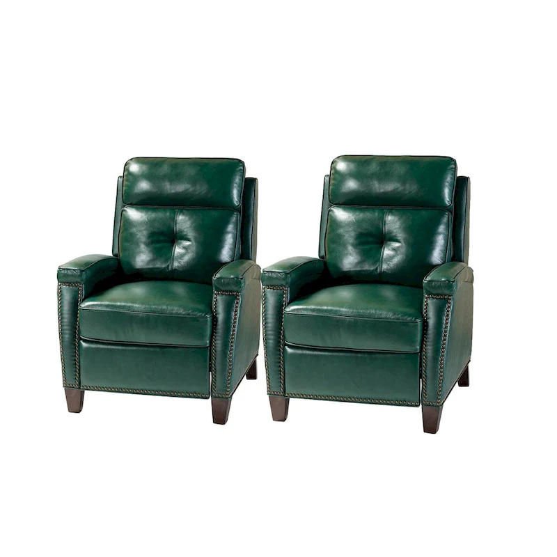 Gaspar Mid-Century Modern Genuine Leather Pushback Recliner with Wood legs Set of 2 by HULALA HOME