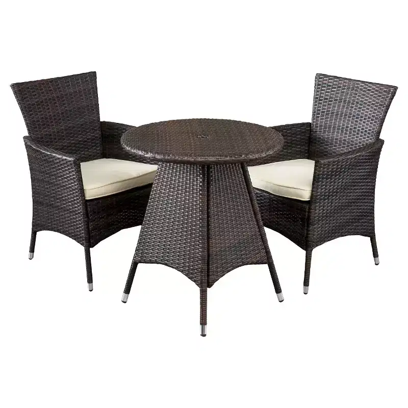 Melissa 3-piece Wicker Patio Bistro Set with Cushions: Metal Frame, Weather-Resistant - Christopher Knight Home