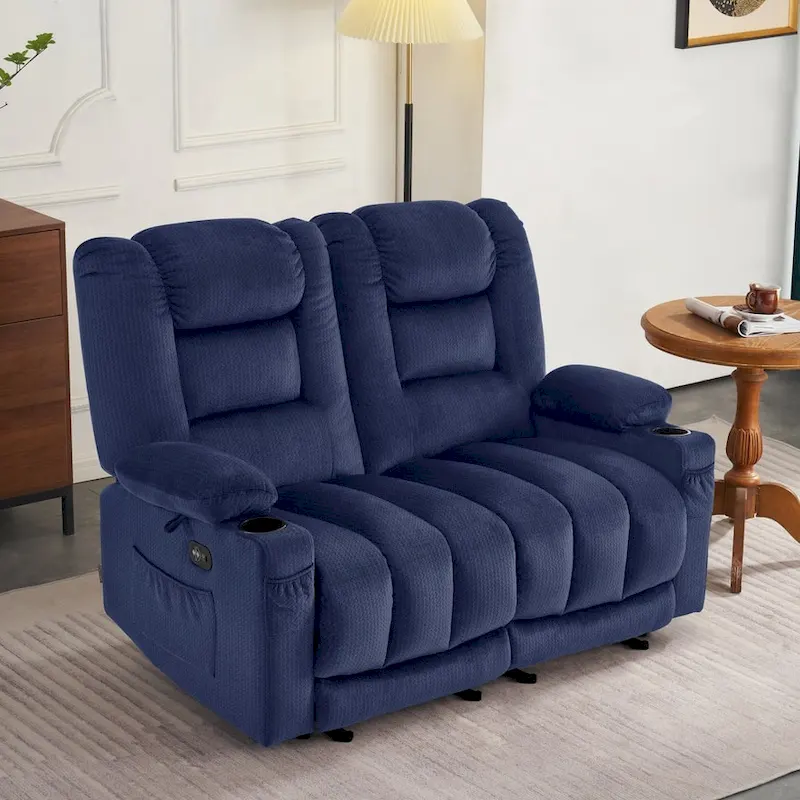 MCombo Power Reclining Loveseat Sofa with Heat and Massage, Fabric PR648