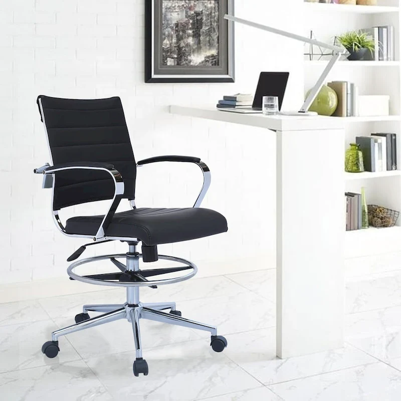 Mid-Back Swivel Counter Height Chair with PU Leather Seat