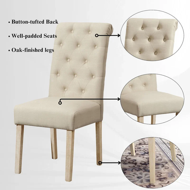 Roundhill Furniture Banff 5-Piece Round Dining Set, Cross-Buck Round Table with 4 Tufted Chairs