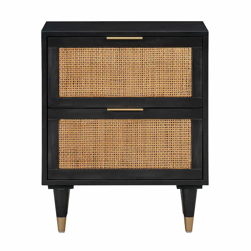 Cane Nightstand with 2 Soft-Close Drawers and Brass Details