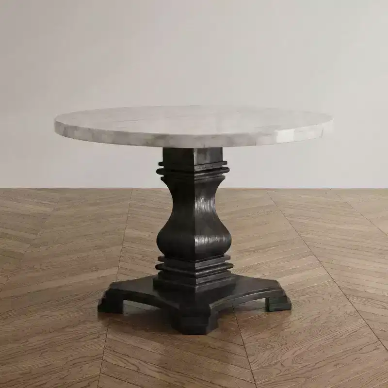 Buckley 48" Round Genuine Marble Top Dining Table White/Black - HOMES: Inside + Out: Elegant Pedestal Base, Seats 4