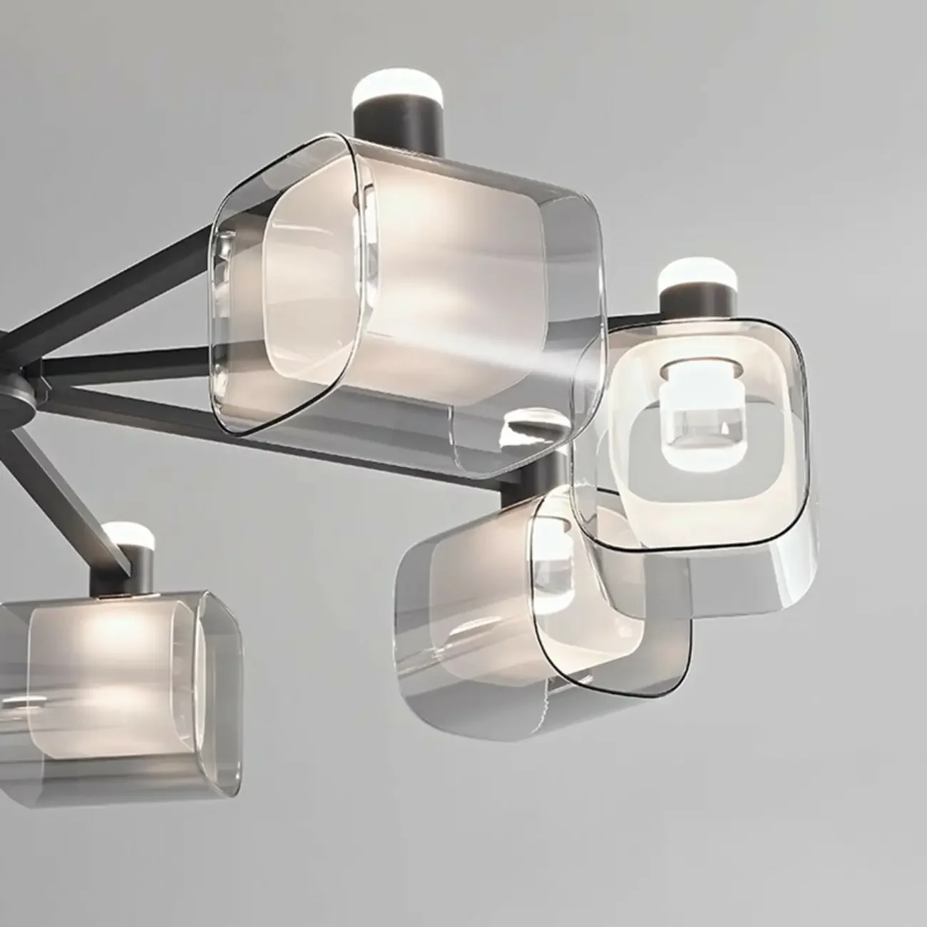 Geometric Adjustable Black Metal Clear Glass Chandelier