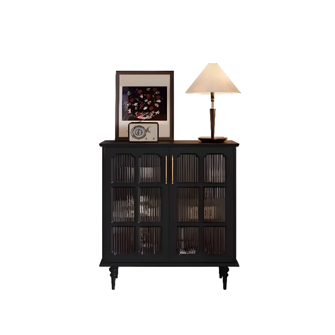 Modern Black Accent Cabinet for Living Room with Glass Door