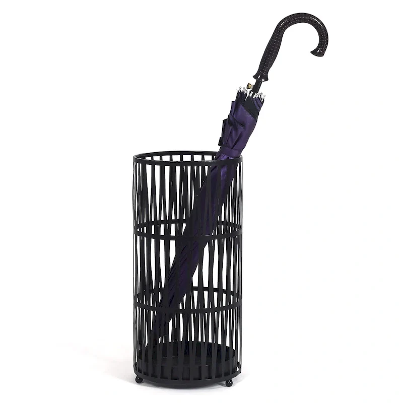 ADECO Stand Gold / Black Round RackMetal Umbrella Cane Walk Stick Drip Tray - 9. 2 x9. 2 x19