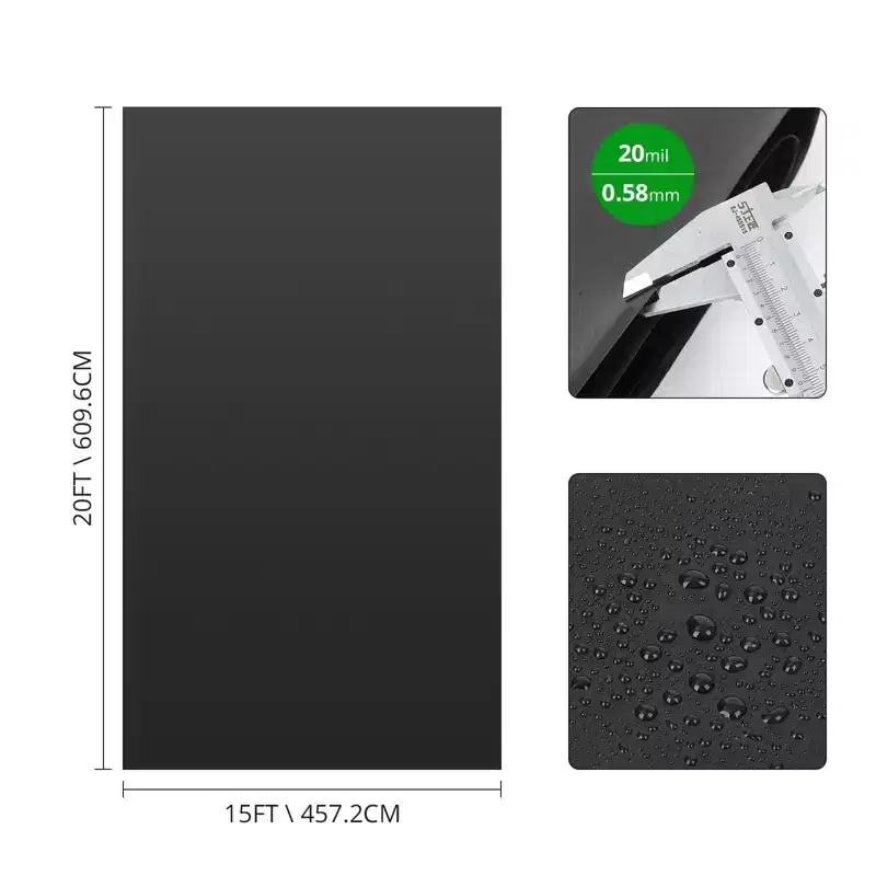 Black LLDPE Pond Liner 15x20 FT, 20 Mil UV Resistant Preformed for Outdoor Fish and Koi Ponds