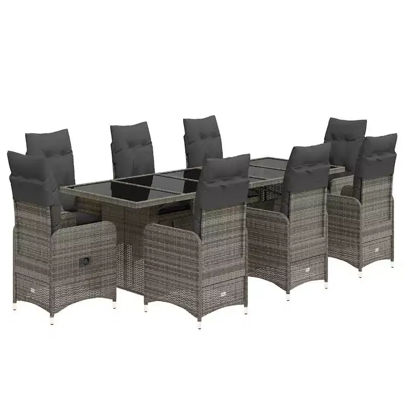 vidaXL Bistro Set Grey PE rattan Large Bistro Set Rectangular Modern