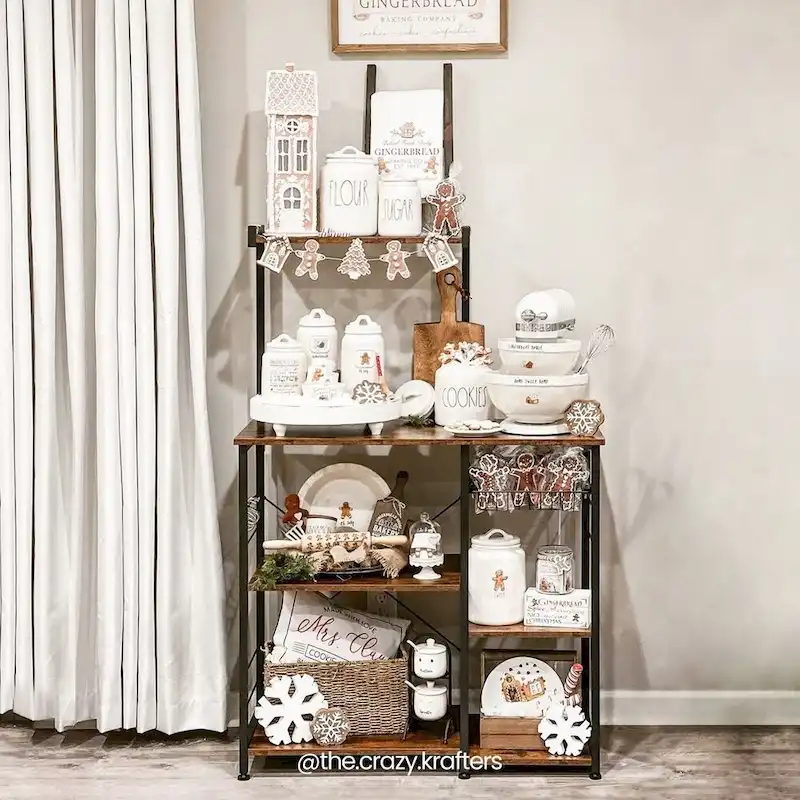 Kitchen Microwave Oven Stand Shelf with Wire Basket and 6 S-Hooks - 35.4 L x 15.7 W x 52 H