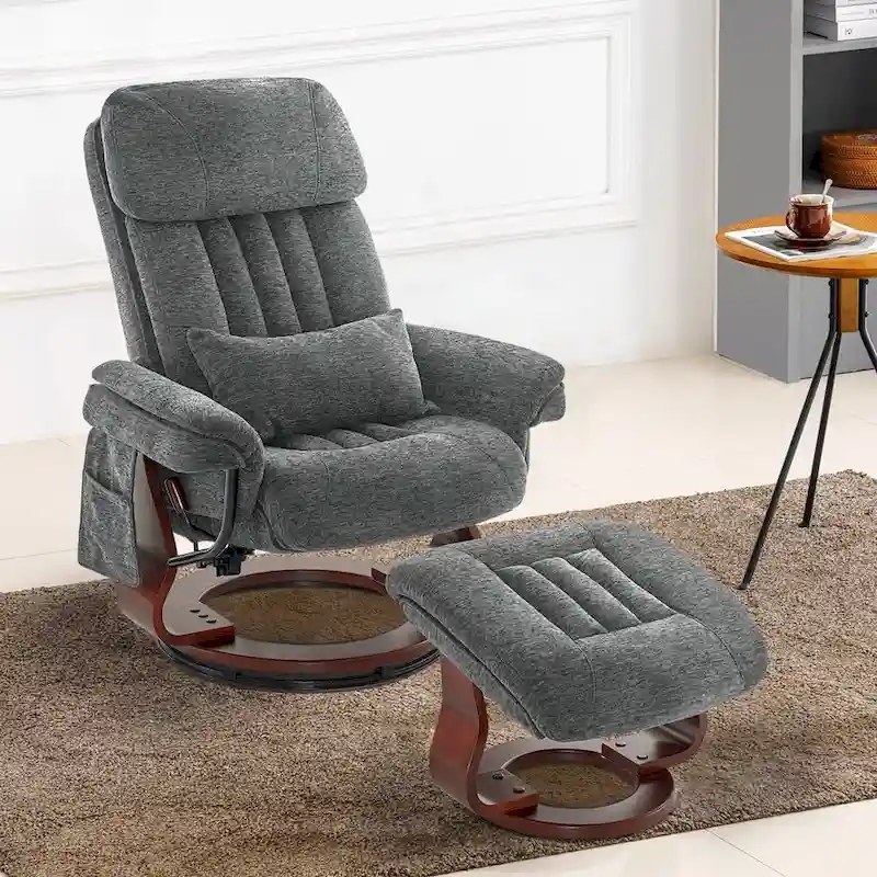 Swivel Recliner with Ottoman, Leisure Office Chair, Ergonomic Lounge chair, Chenille Fabric 4687