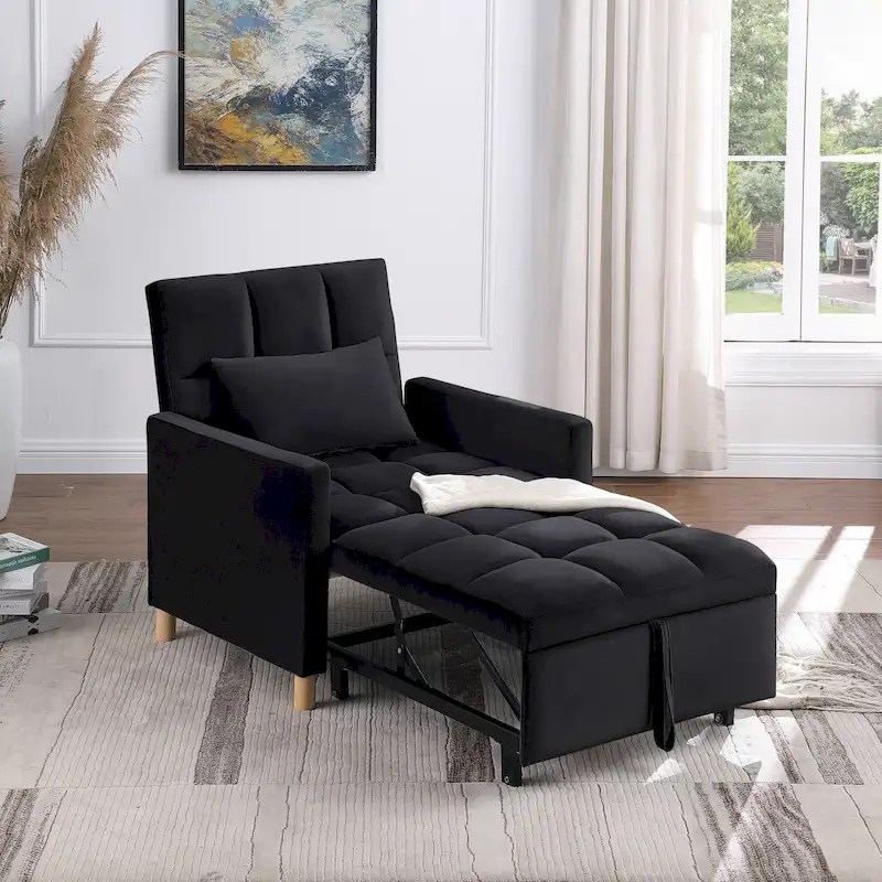 3-in-1 Convertible Sleeper Sofa Lounge Chair Bed, Black