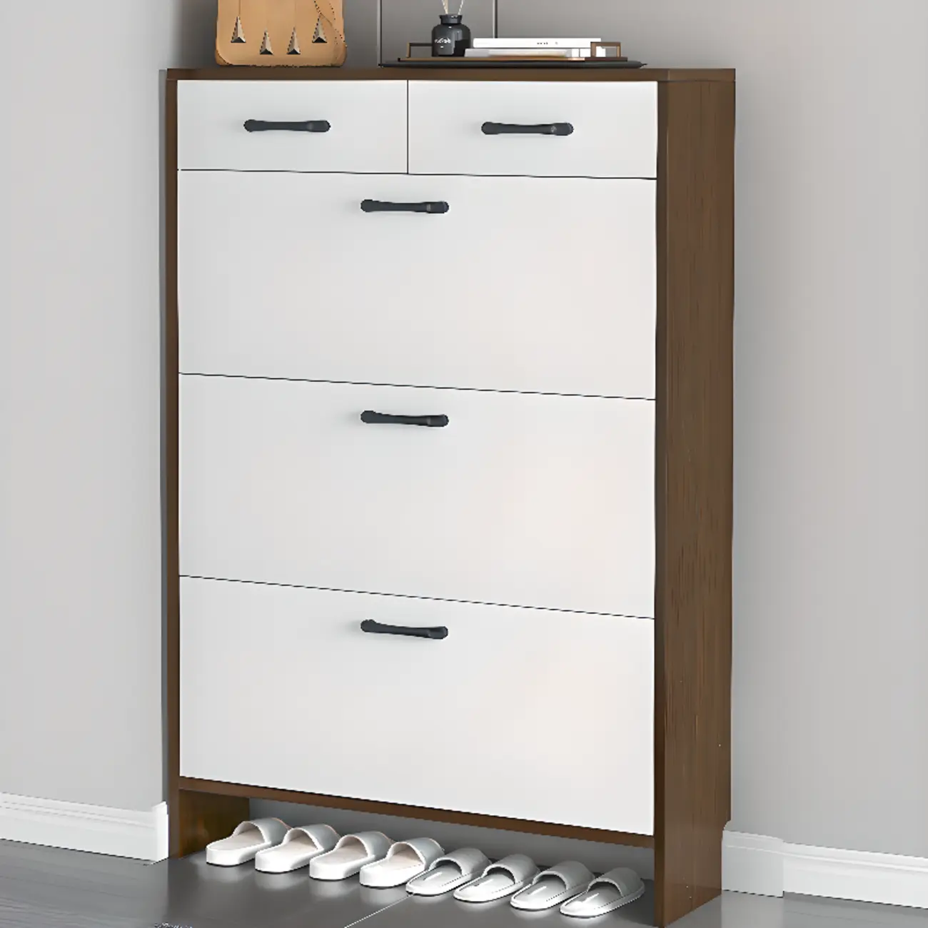 Hallway Wooden Shoe Storage Cabinet with Flip Doors