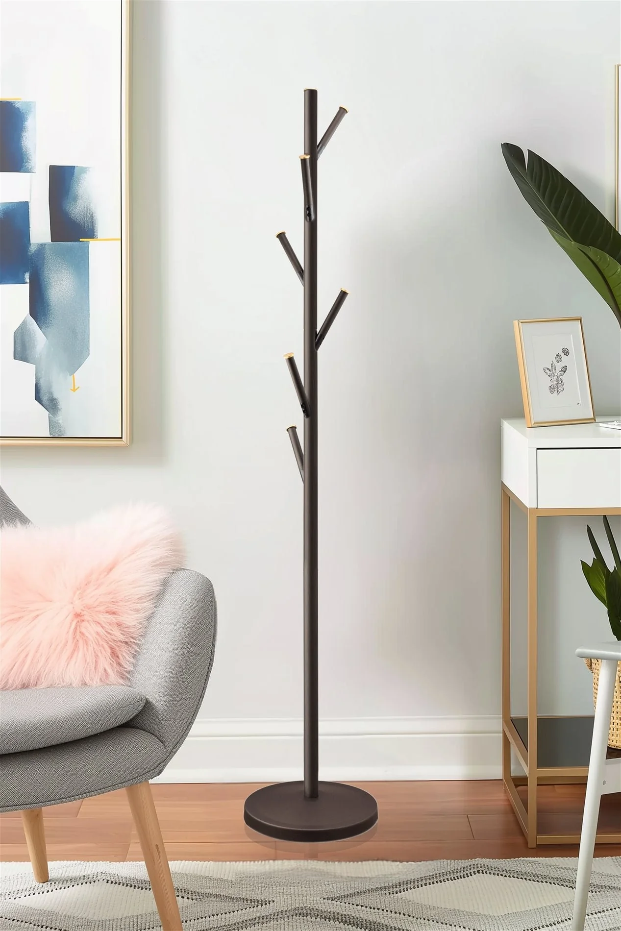 Addison 68 Modern 6 Hook Free Standing Metal Coat Rack, Oil-Rubbed Bronze