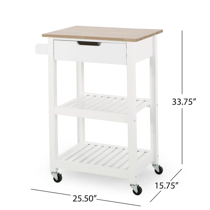 Compact Wooden Kitchen Cart with Wheels Shelves and Drawer by Christopher Knight Home