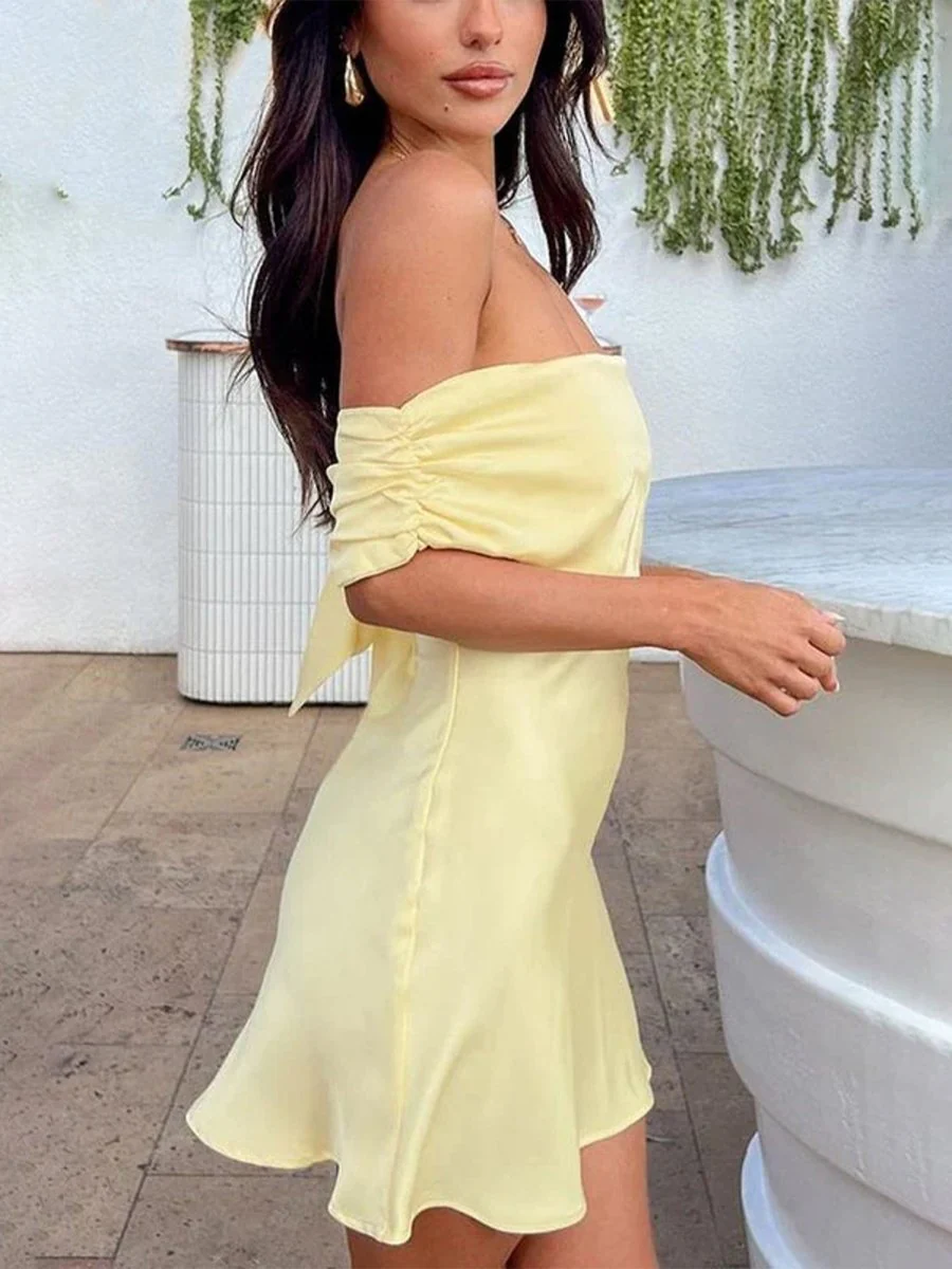 Yellow - Off The Shoulder Satin Sheath Homecoming Dress