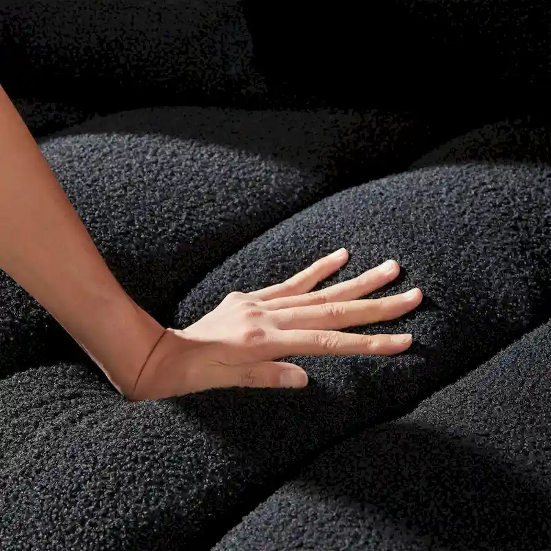 2-Pieces 6-Seat Teddy Fabric Sectional Sofa Set (3+3) with Wooden Frame & 6 Pillows