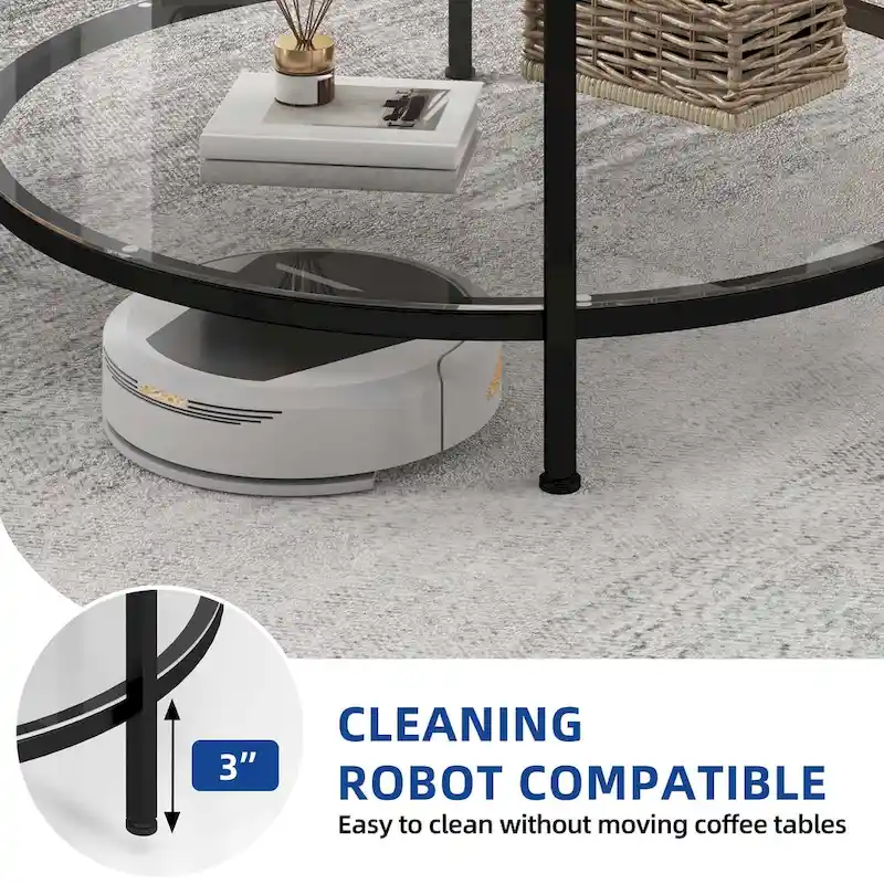 White Marble Pattern Round Coffee Table with Glass 2-Tier Circle Gold Frame