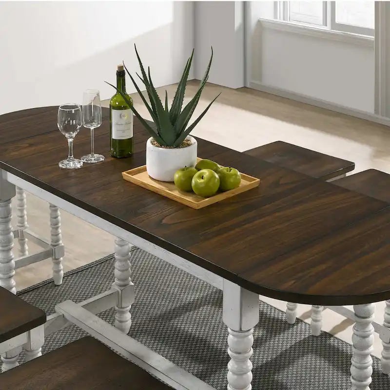 Dark Walnut & Antique White Rustic Counter Height Drop-Leaf Dining Table (Seats 4-6)