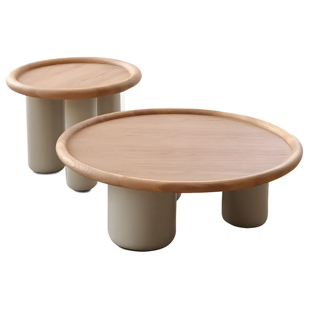 Round Natural Wood Tray Top Coffee Table with Three-Leg