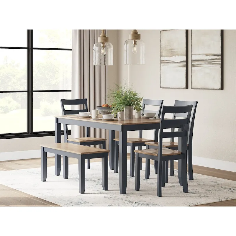 Signature Design by Ashley Gesthaven Dining Table with 4 Chairs and Bench (Set of 6)