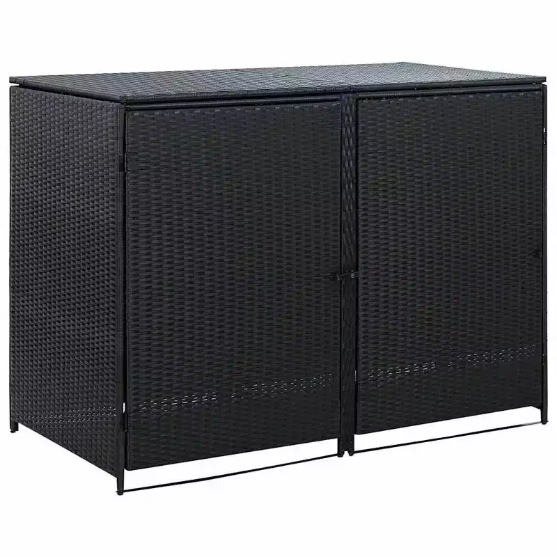 vidaXL Double Wheelie Bin Shed with Lid, Poly Rattan