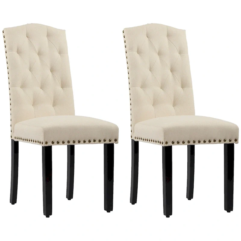 Solid Wood Tufted Dining Chairs, Kitchen Dining Room Chairs with Bronze Nailhead Trim Set of 2