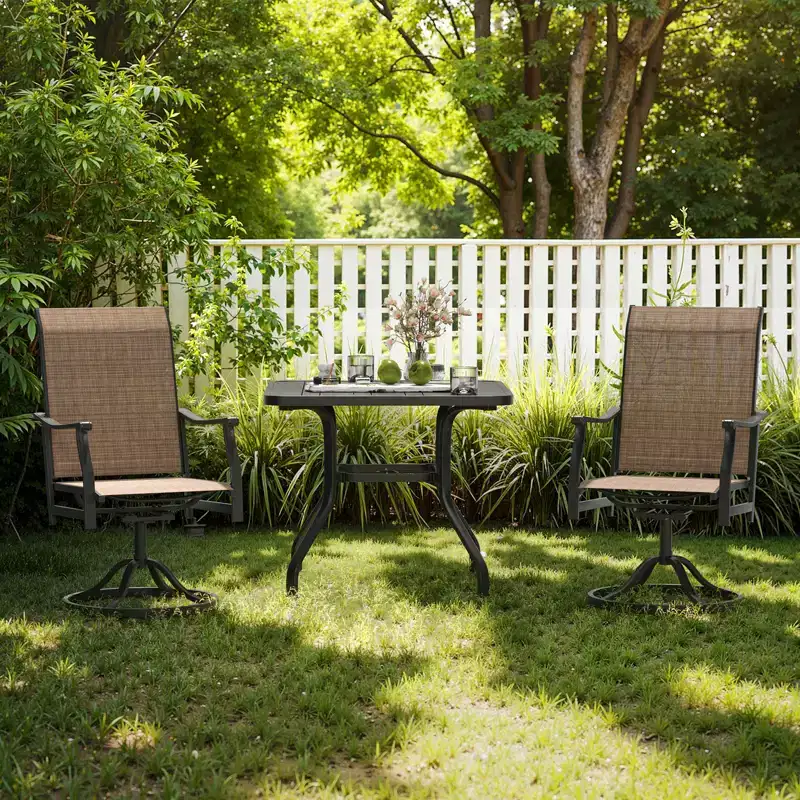 GDFStudio Aiko Modern Metal Patio Swivel Dining Chairs with Padded Textilene Fabric (Set of 2)