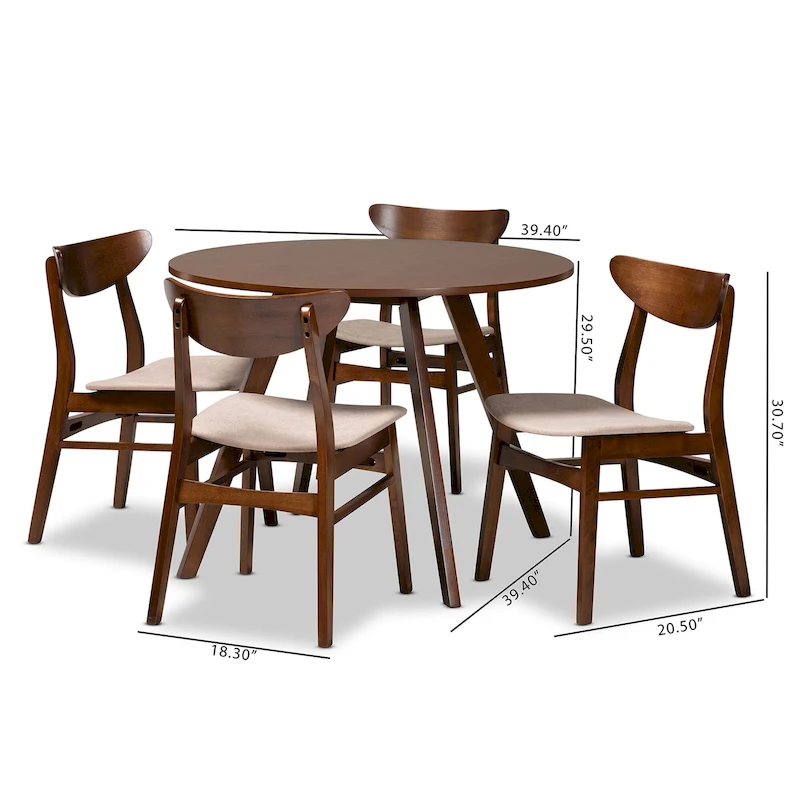 Philip Mid-Century Modern Transitional 5-Piece Dining Set