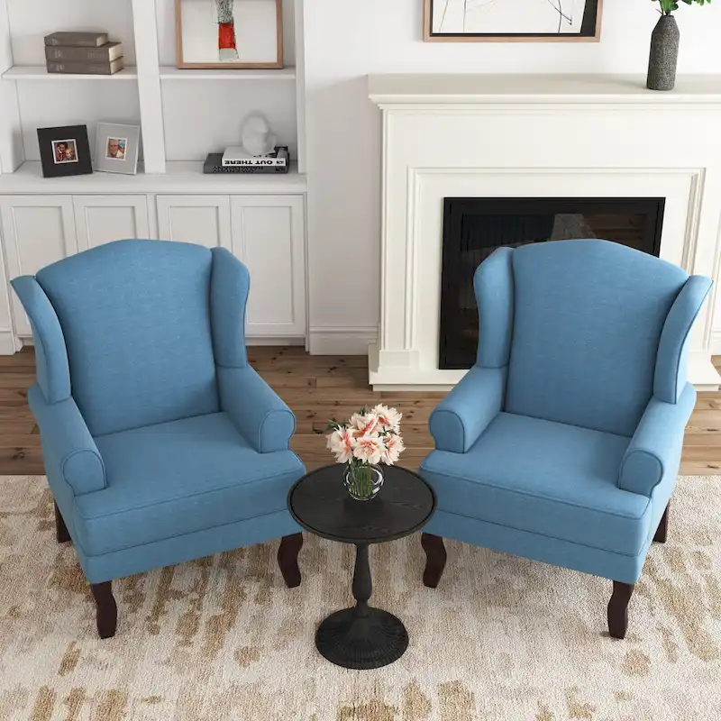 Set of 2 Elegant Living Room Wing Back Arm Chair Upholstered Accent Chair