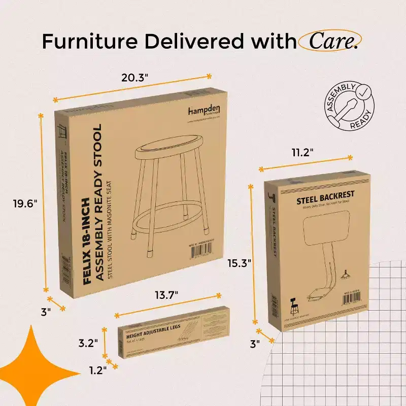 Hampden Furnishings 19-27" Felix Collection Steel Stool with Backrest