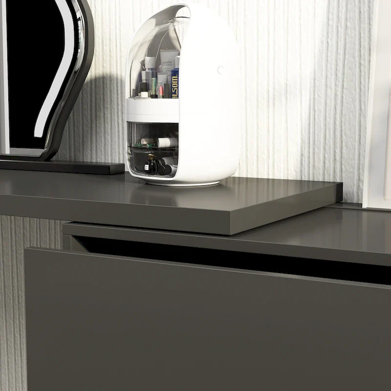 White/Black 6-Drawer Rotating Dresser & Desk Combo, 1-Person