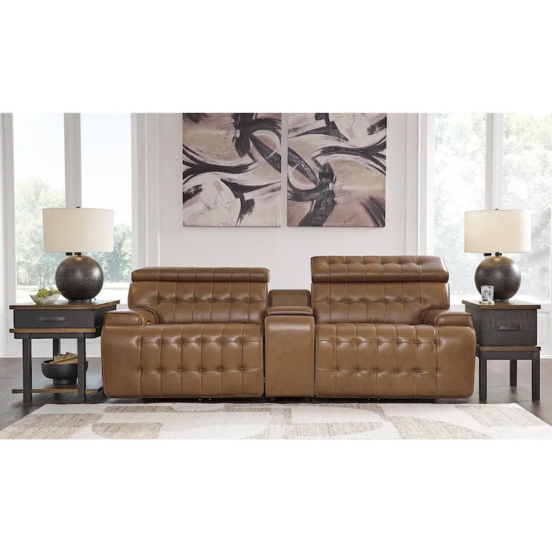 Chocolate Top-Grain Leather 3-Piece Power Reclining Sectional with Console & USB Charging - Fits 3 People
