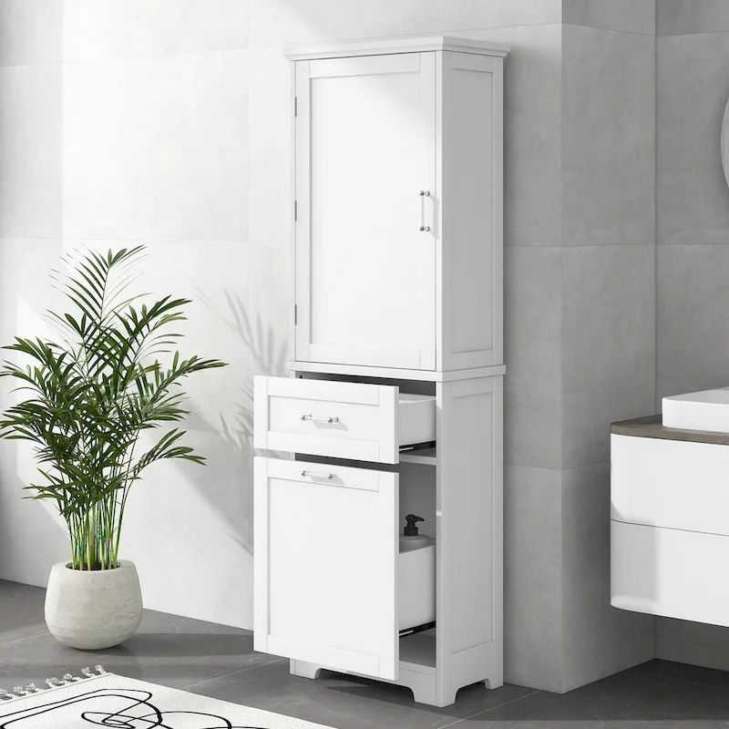 13 in. W x 20 in. D x 68.1 in. H Linen Cabinet with Two Different Size Drawers and Adjustable Shelf