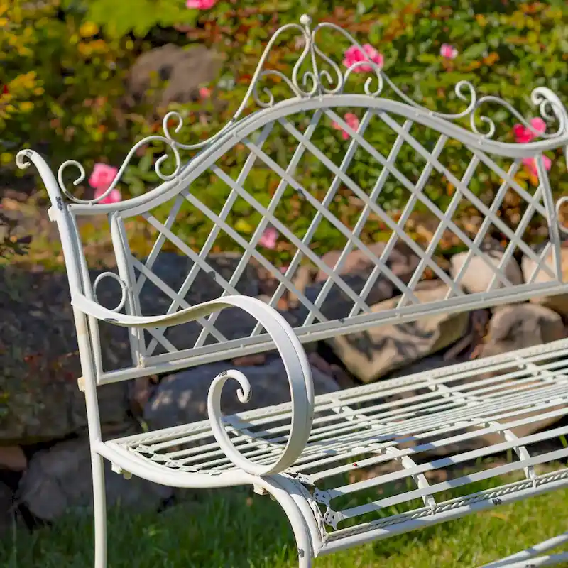 Iron Garden Bench  Stephania  in Antique White