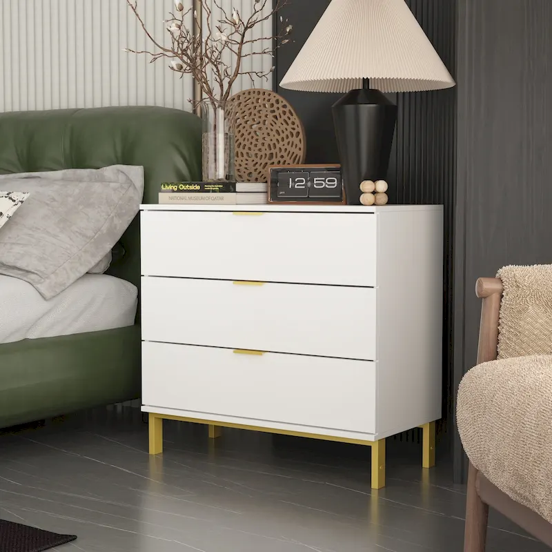 31.5W x 29.7H Wooden Nightstand with 3 Drawer End Table Black Chest