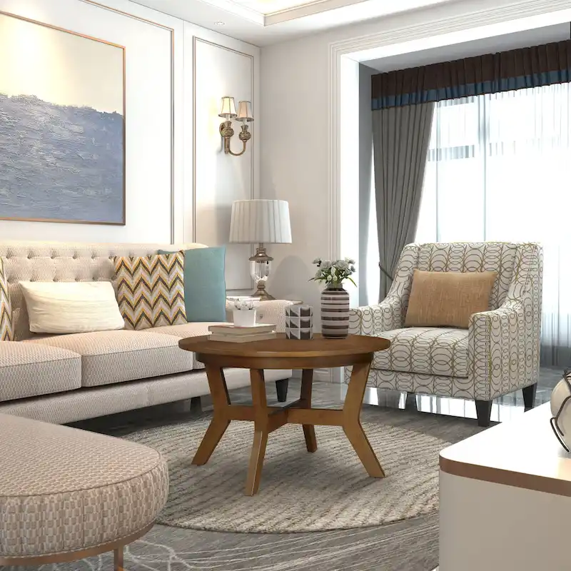 Farmhouse Wood Round Coffee Table with 4 Soild Wood Legs